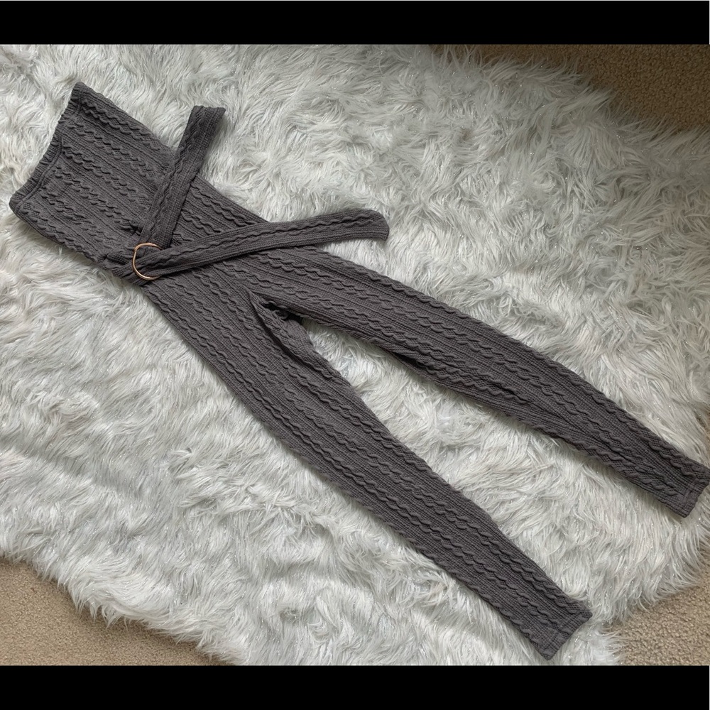 gray strapless jumpsuit